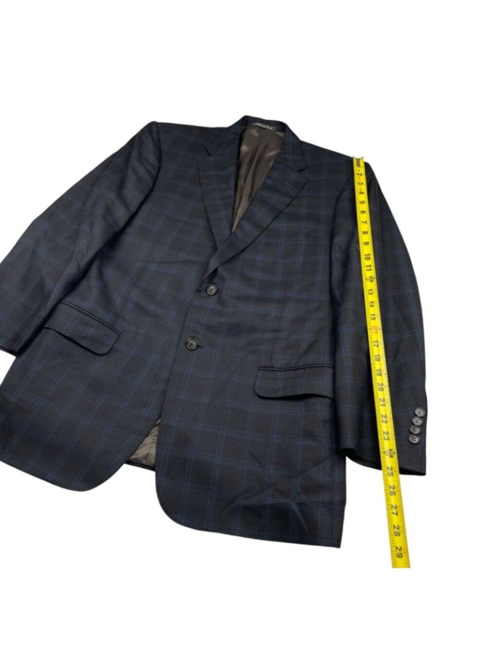 Corneliani Men's Wool/Cashmere Blazer Black/Blue Windowpane Plaid • Italy • 44R - Picture 9 of 12